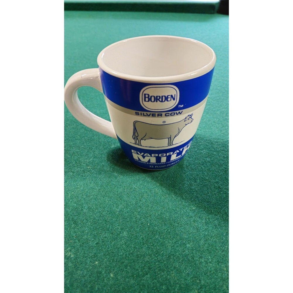 Rare Borden Silver Cow Evaporated Milk Large Coffee Mug Cup w Macaroni Recipe